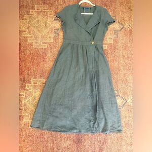 Yuvita linen collared maxi wrap dress size medium in grey green